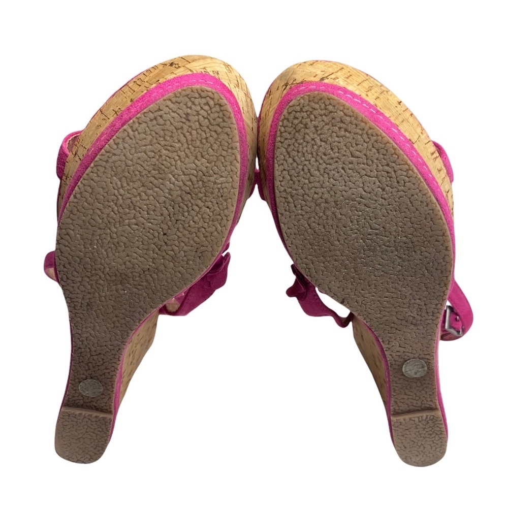 Vintage: Pierre Cardin ♚ Suede Floral Embellish Platform Wedge Sandals ♚ Magenta - Picture 14 of 16